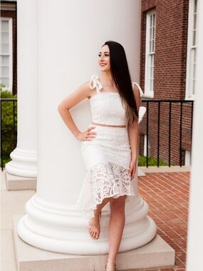 Women’s White Lace Midi Two Piece with Tie Straps